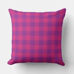 Purple Pink Plaid Checker Pattern Throw Pillow
