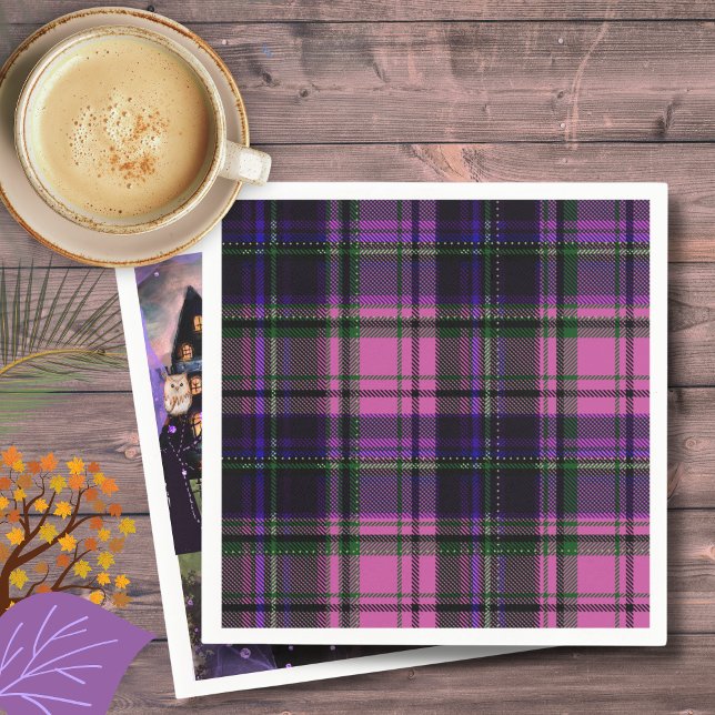 Purple & Pink Plaid Halloween Napkin (Purple & Pink Plaid Halloween Napkin)