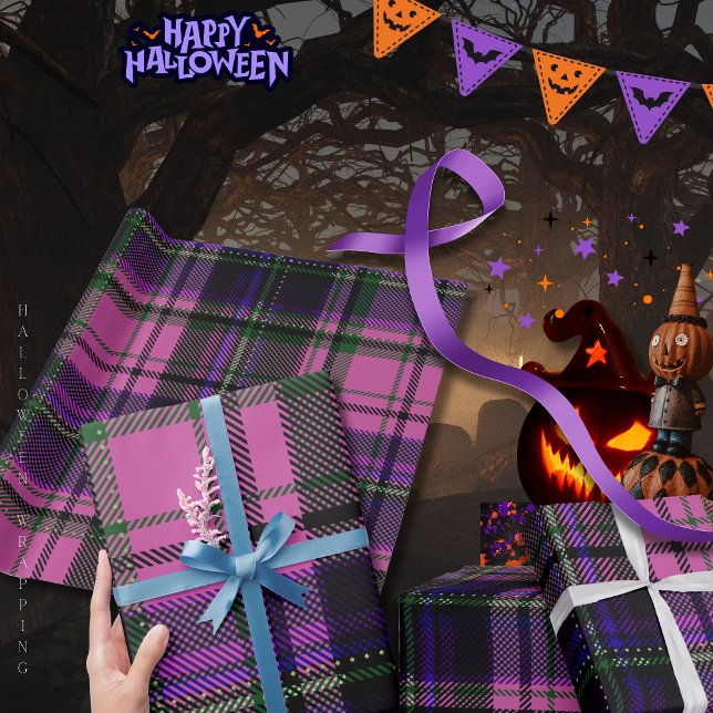 Purple & Pink Plaid Halloween Wrapping Paper (Purple & Pink Plaid Halloween Wrapping Paper)