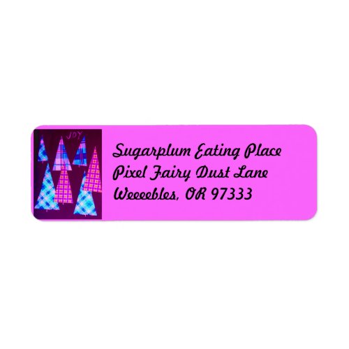 Purple Pink Plaid Trees Label