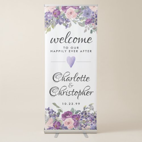 Purple Pink Plum Floral Chic Welcome Wedding Retractable Banner