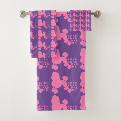 Purple Pink Poodle Bath Towel Set