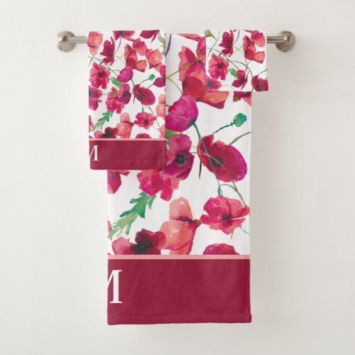 Purple Pink Poppies Galore Pattern Bath Towel Set