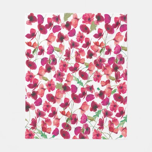 Purple Pink Poppies Galore Pattern Fleece Blanket