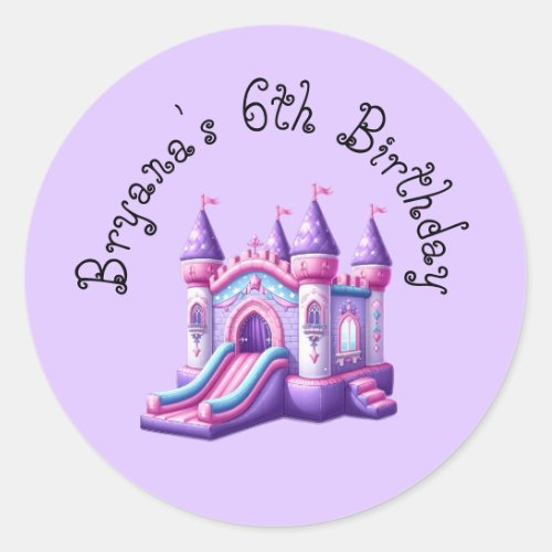 Purple Pink Princess Castle Bounce House Party Classic Round Sticker