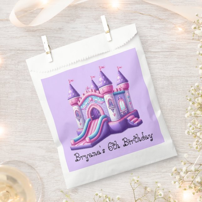 Purple Pink Princess Castle Bounce House Party Favor Bag (Clipped)
