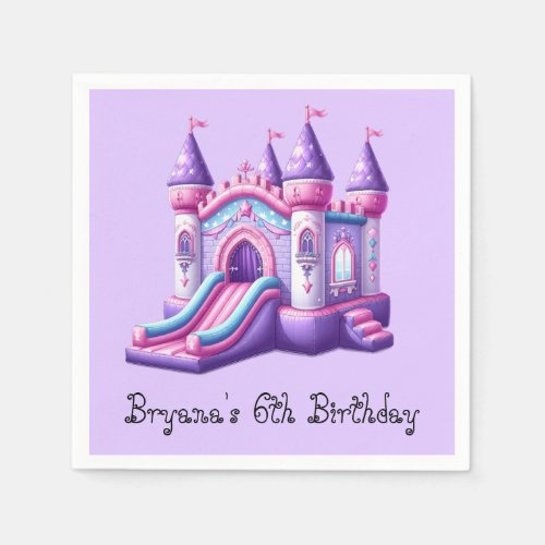 Purple Pink Princess Castle Bounce House Party Napkins