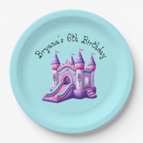 Purple Pink Princess Castle Bounce House Party Paper Plates