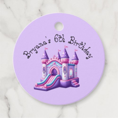 Purple Pink Princess Castle Jumping Birthday Party Favor Tags