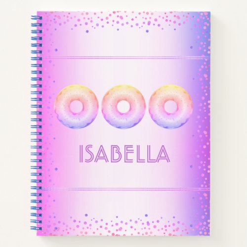 Purple pink rainbow doughnuts bold modern glitter notebook