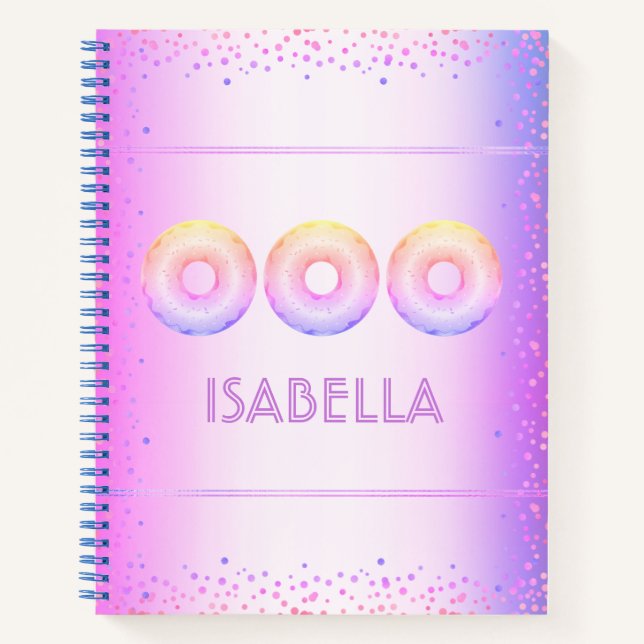 Purple pink rainbow doughnuts bold modern glitter notebook (Front)