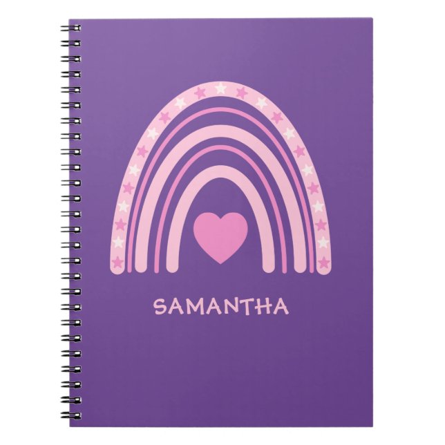 Purple Pink Rainbow Name School  Notebook (Front)
