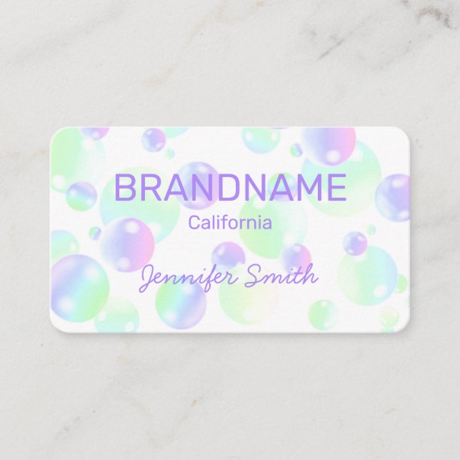 Purple Pink Rainbow Soap Bubbles Cute Colorful Business Card (Front)