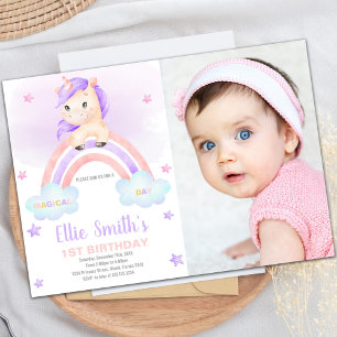 Purple Pink Rainbow Unicorn Birthday Invitation