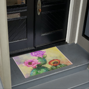 Purple Pink Red Cactus Flowers Welcome Doormat
