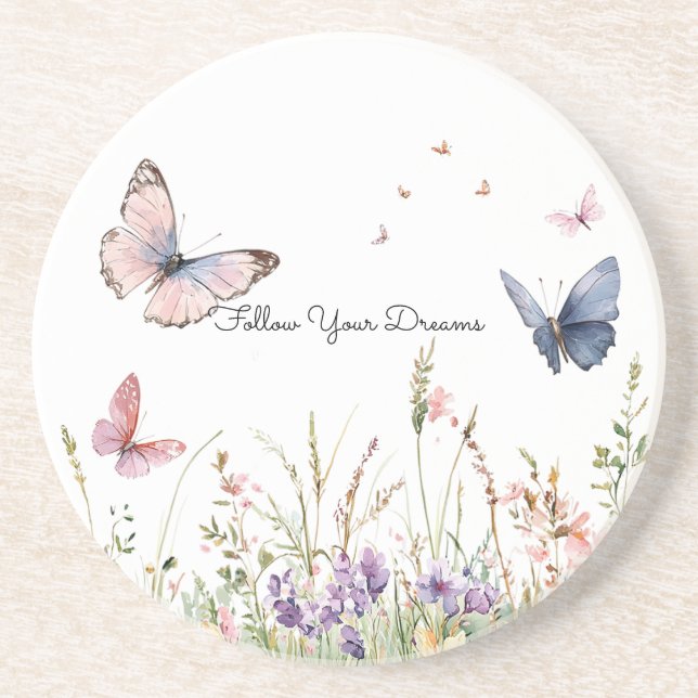 Purple Pink Red Flowers Butterflies   Coaster (Front)