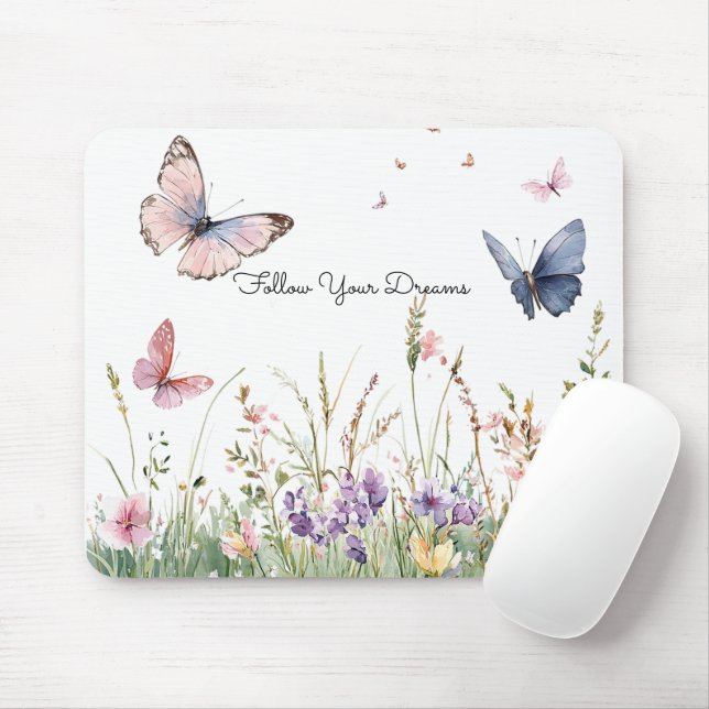 Purple Pink Red Flowers Butterflies   Mouse Pad (With Mouse)