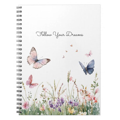 Purple Pink Red Flowers Butterflies   Notebook