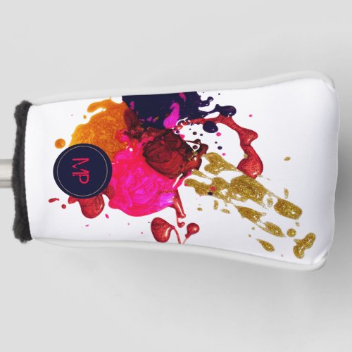 Purple Pink Red Gold Nailpolish Splatter Monogram  Golf Head Cover