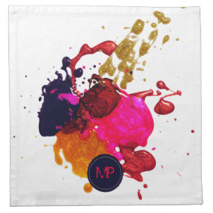 Purple Pink Red Gold Paint Splatter Monogram Cloth Napkin