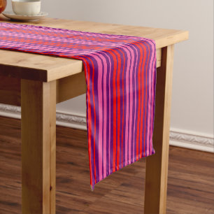 Purple Pink Red Vertical Stripes Design Short Table Runner