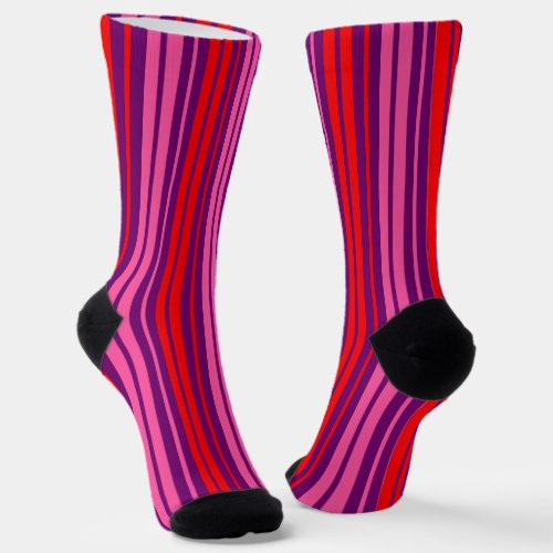 Purple Pink Red Vertical Stripes Design   Socks