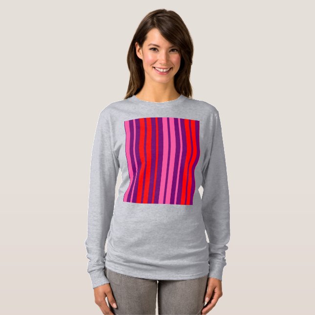 Purple Pink Red Vertical Stripes Design   T-Shirt (Front Full)