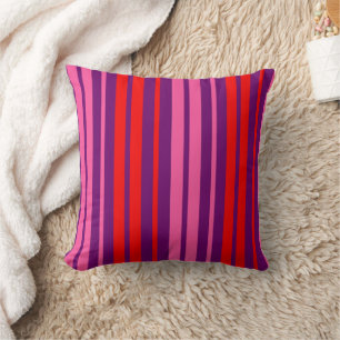 Purple Pink Red Vertical Stripes Design Throw Pillow