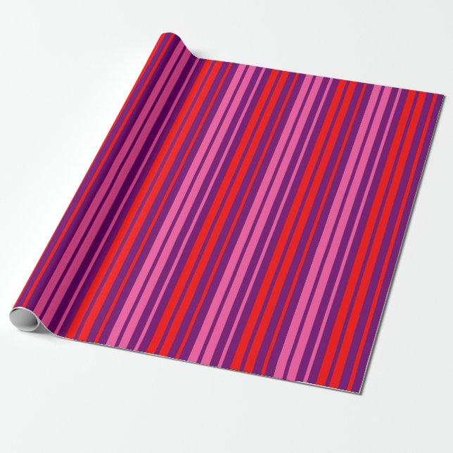 Purple Pink Red Vertical Stripes Design   Wrapping Paper (Unrolled)