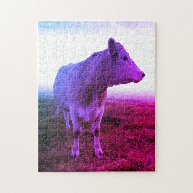 Purple Pink Retro Pop Art Style Cow Jigsaw Puzzle (Vertical)