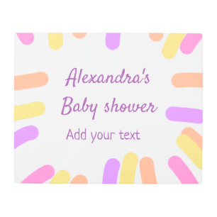 Purple pink retro red orange baby shower add name metal print