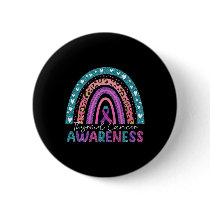 Purple Pink Ribbon Rainbow Thyroid Cancer Awarenes Button