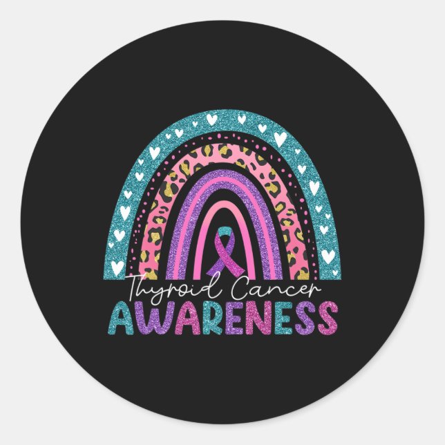 Purple Pink Ribbon Rainbow Thyroid Cancer Awarenes Classic Round Sticker (Front)