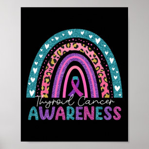 Purple Pink Ribbon Rainbow Thyroid Cancer Awarenes Poster