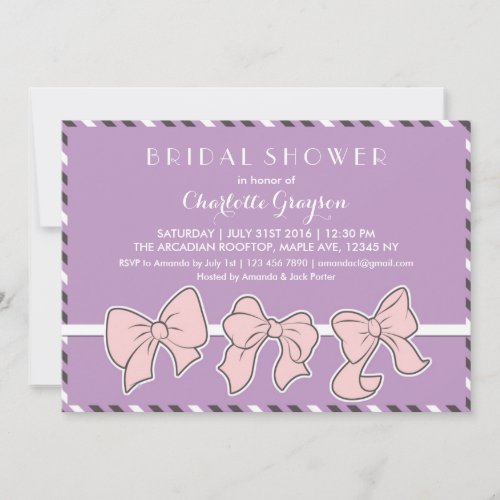 Purple Pink Ribbons Bows Bridal Shower Invitation