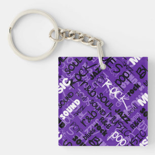 Purple & Pink Rock Pop R & B Music Text Key Chain