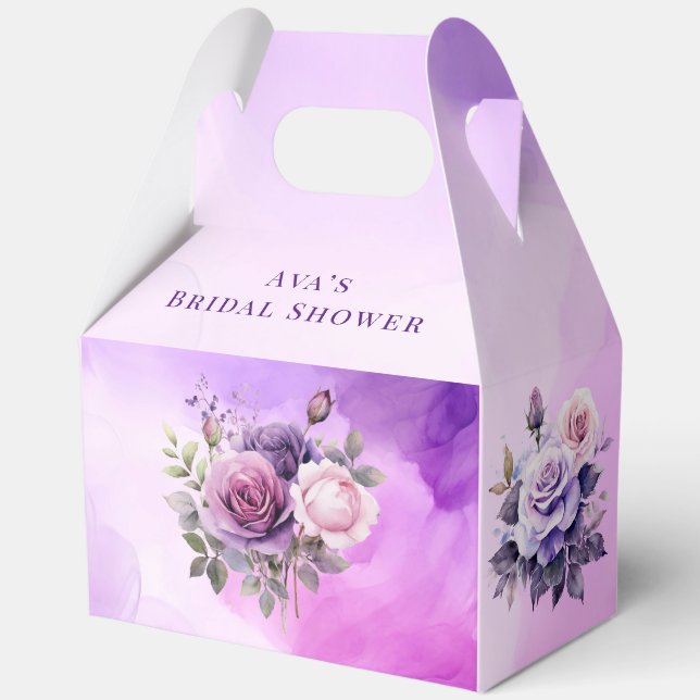 Purple Pink Rose Alcohol Garden Bridal Shower Favor Boxes (Back)
