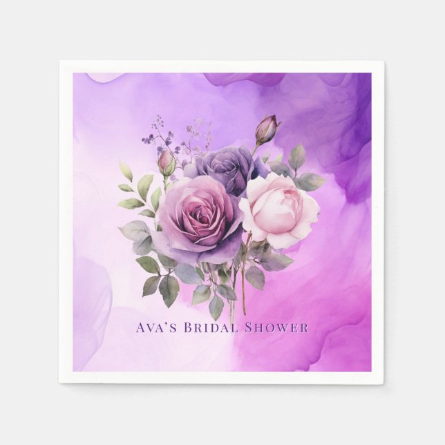 Purple Pink Rose Alcohol Garden Bridal Shower Napkins (Front)