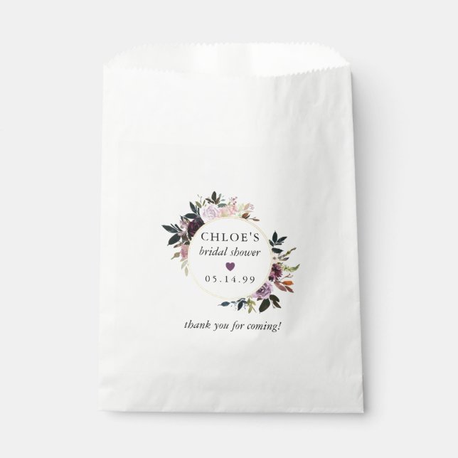 Purple Pink Rose Floral Bridal Shower Favor Bag (Front)