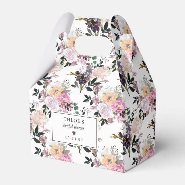 Purple Pink Rose Floral Bridal Shower Favor Boxes (Front Side)