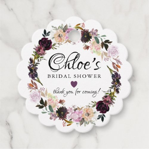 Purple Pink Rose Floral Bridal Shower Favor Favor Tags