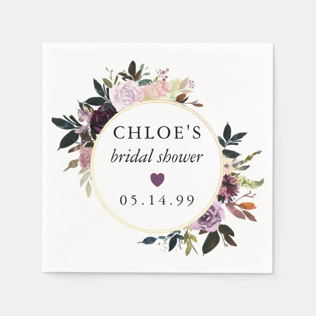 Purple Pink Rose Floral Bridal Shower Napkins (Front)