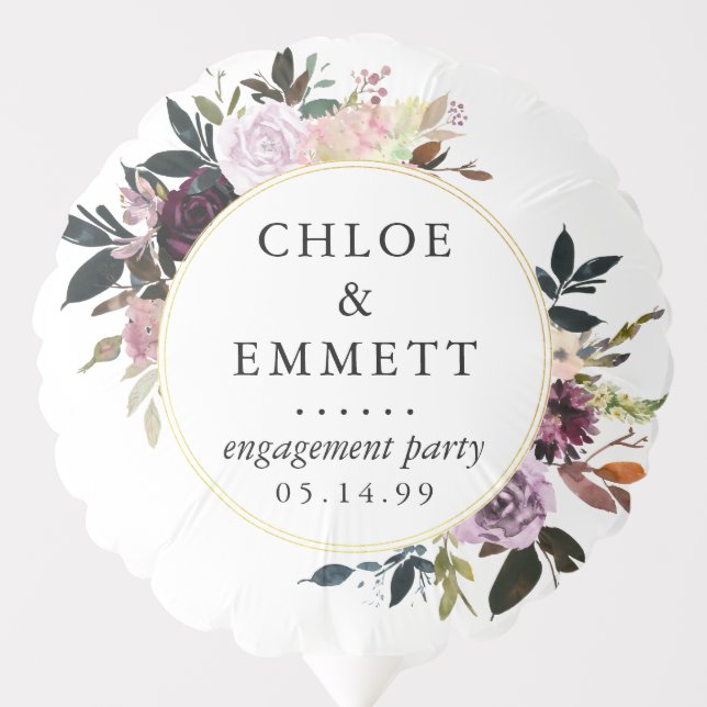 Purple Pink Rose Floral Engagement Party Balloon (Front)