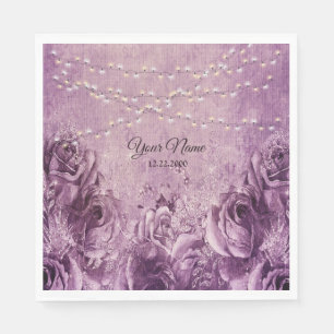 Purple Pink Rose Floral Lilac Vintage Wedding Napkins