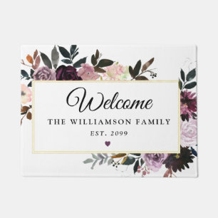 Purple Pink Rose Floral Welcome Doormat