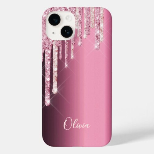 Purple pink rose gold glitter drip metallic name Case_Mate iPhone 14 case