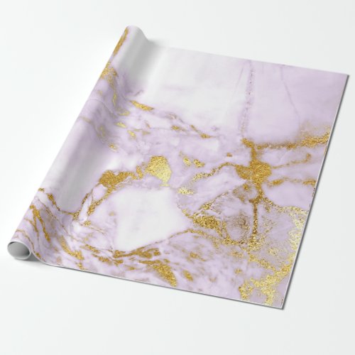Purple Pink Rose Gold Pastel White Marble Shiny Wrapping Paper