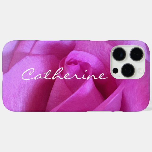 Purple Pink Rose Photo Custom Name Script Modern Case-Mate iPhone Case (Back (Horizontal))