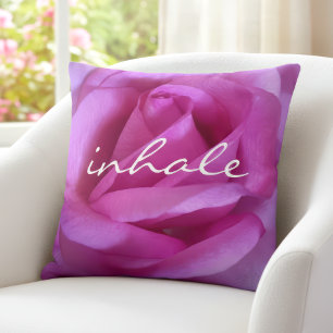 Purple Pink Rose Photo Inhale Quote Bold Modern  Throw Pillow