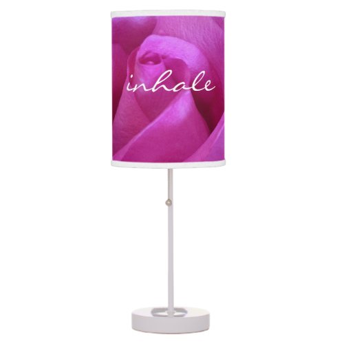 Purple Pink Rose Photo Inhale Quote Script Bold Table Lamp